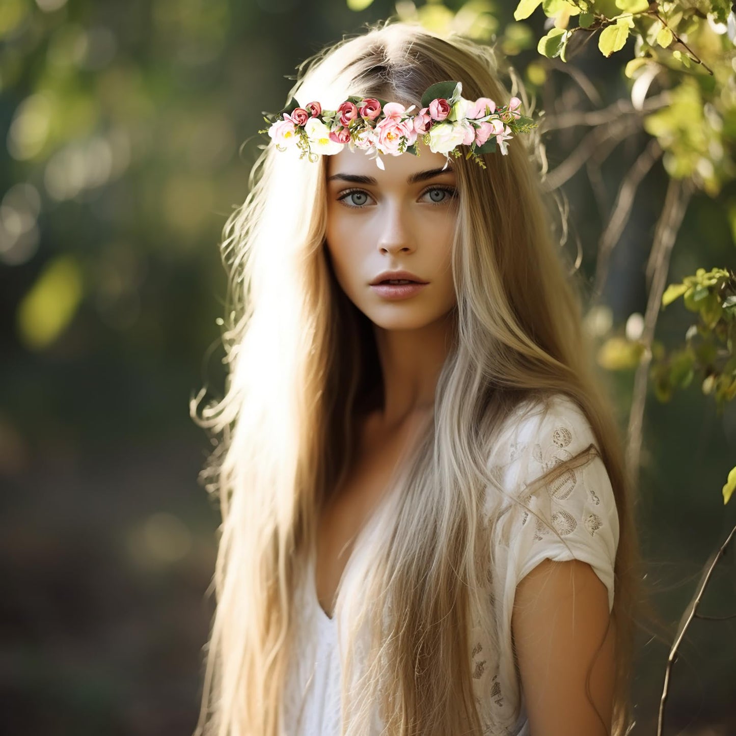 Vivivalue Women Floral Crown Girl Flower Headband Hair Wreath Floral Headpiece Halo Wedding Party Photos Pink