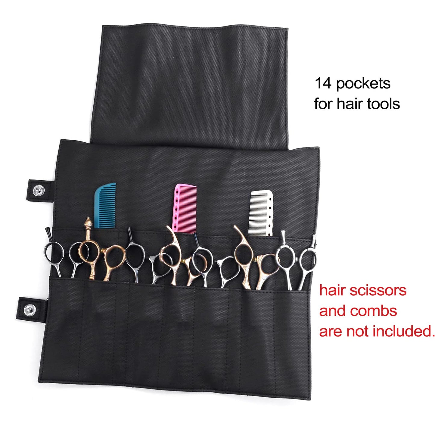 Scissors Holster for Hair Stylist 14 Pockets Scissor Pouch Cases Salon Tools Roll Up Organizer for Barber Hairdresser Groomer (Roll Up (Black))