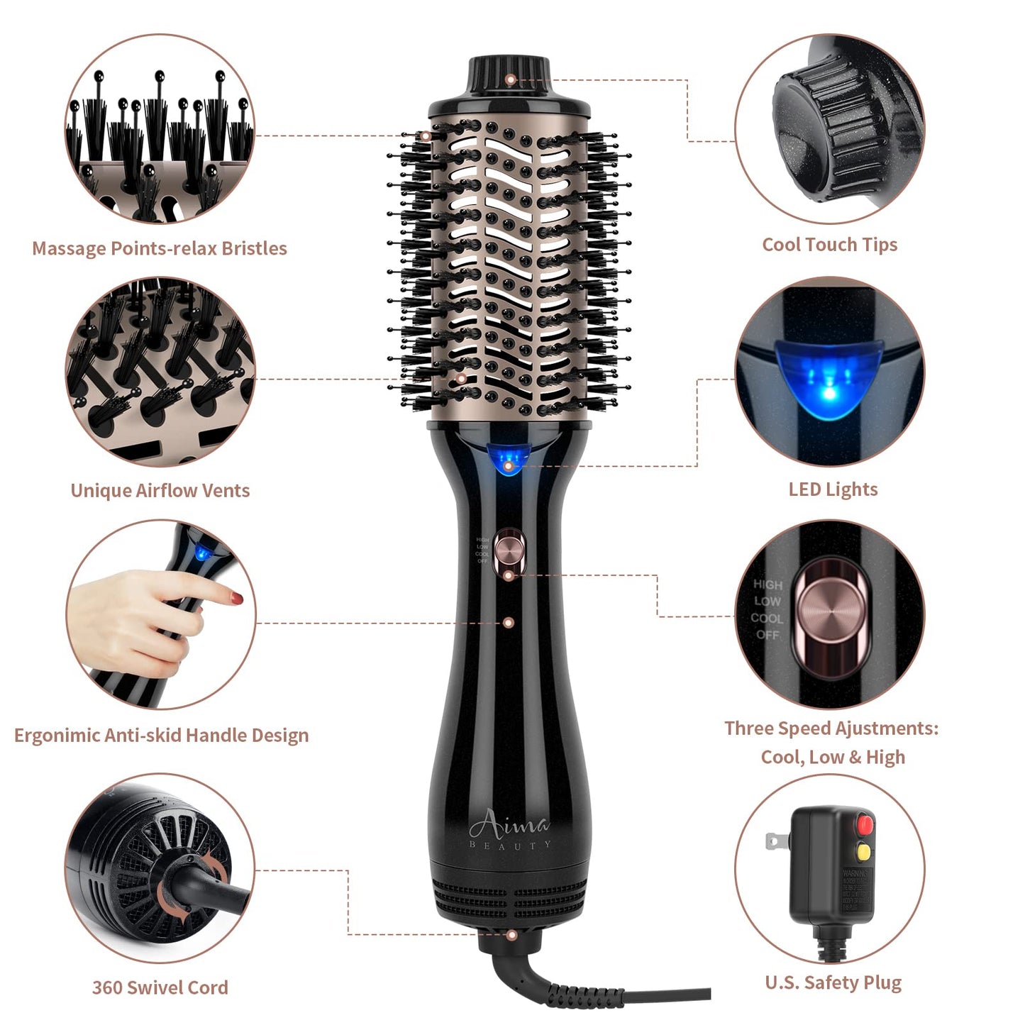 One Step Hair Dryer & Volumizing Hot Air Brush and Twins Mermaid Hair Waver,Anti-Scald Hair Crimper Bundle