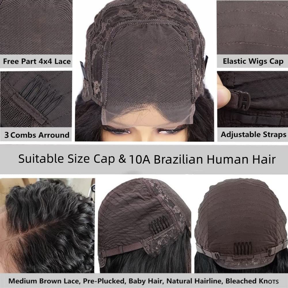 Tzihaano 4x4 HD Transparent Lace Frontal Wigs Human Hair Natural Black Color 150% Density Brazilian Remy Human Hair Wig 22 Inch Deep Wave Lace Front Wigs Human Hair Glueless Wig for Black Women