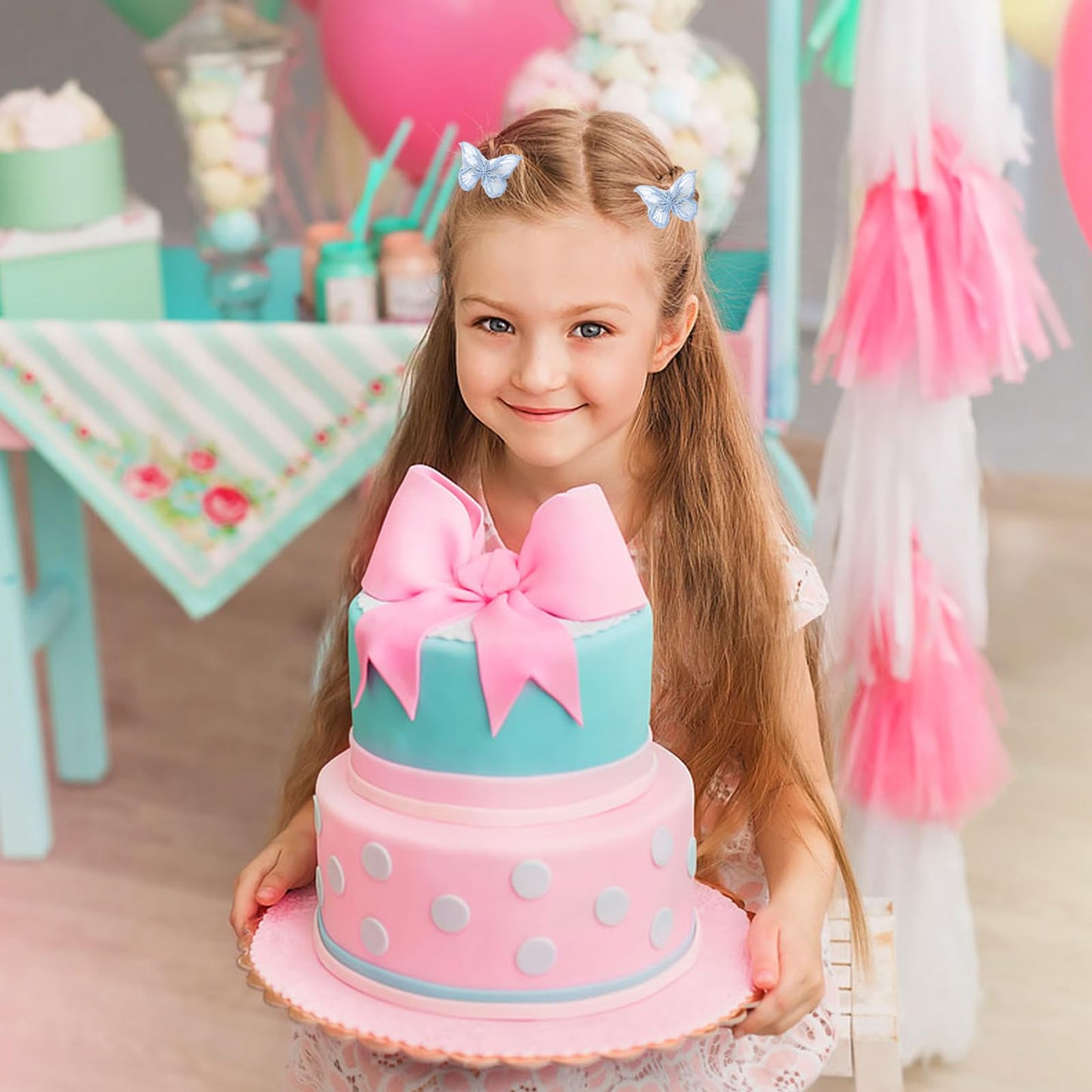 20 Pcs Butterfly Hair Clip Lace Embroidery Bows Barrettes Clips for Women Teens Bridal Wedding Hair Accessories Hair Pins Festivals Party (Blue)