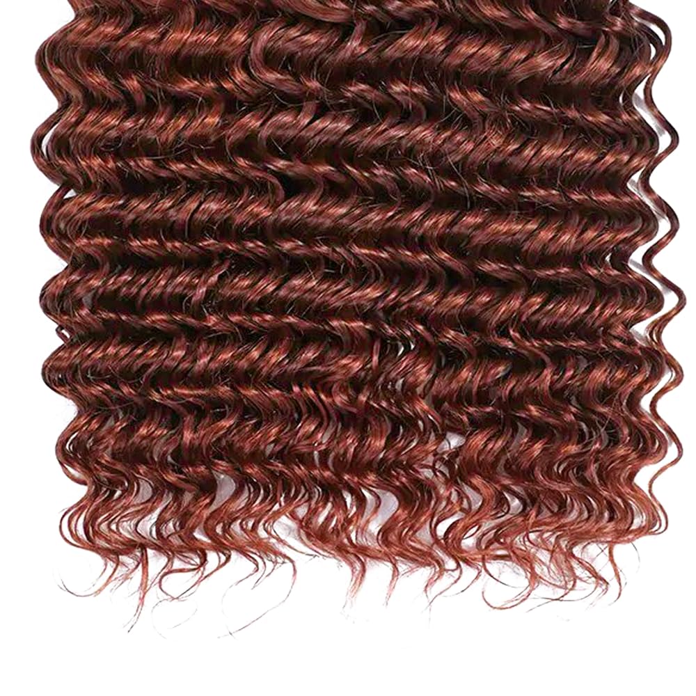 Reddish Brown Deep Curly Bundles Human Hair Copper Red Bundles Color 33 Human Hair Bundles Double Weft Wet and Wavy Auburn Deep Wave Bundles Silky and Soft for Black Women 22 24 26 Inch