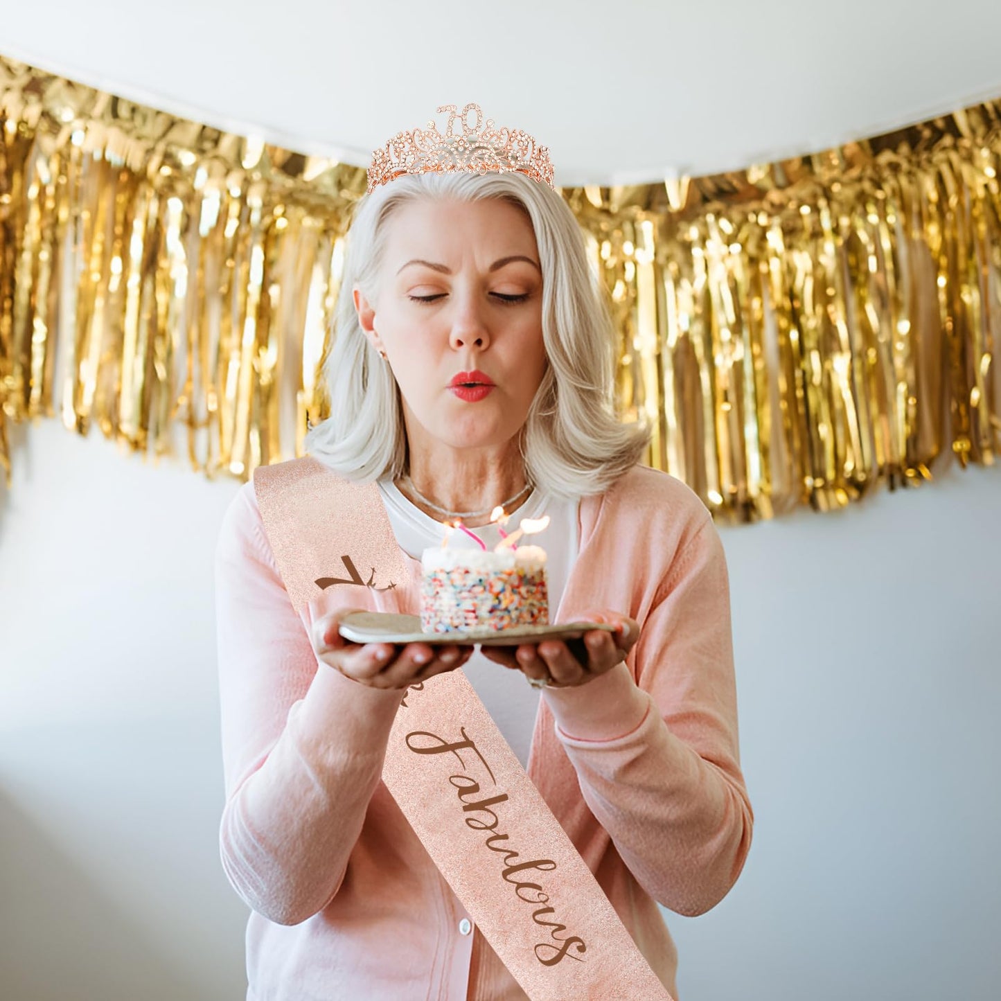 Semato 70th Birthday Decorations - 70th Birthday Tiara and 70th Birthday Sash Glitter Kit for Women 70th Birthday Gifts for Women Happy 70th Birthday Party Supplies and Favors