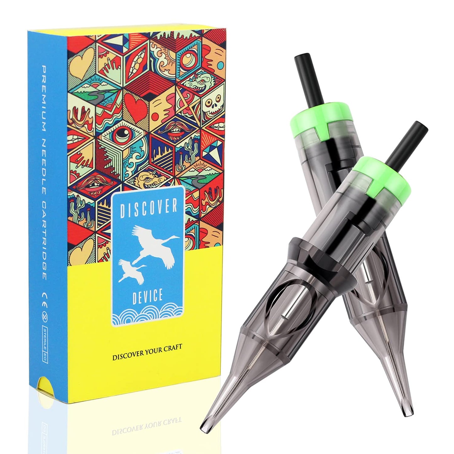 Tattoo Needle Cartridges DISCOVER 20pcs Disposable Tattoo Needle Cartridges with Membrane Safety Cartridges Round Shader Standard Pack (1211RS)