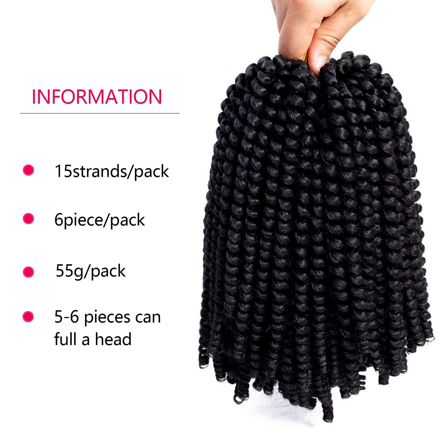 Spring Twist Hair 8 Inch Spring Twist Crochet Hair 6 Packs Spring Twist Braiding Hair For Butterfly Locs Soft Locs Low Temperature Synthetic Fiber Fluffy Hair Extensions (8 Inch,1#)