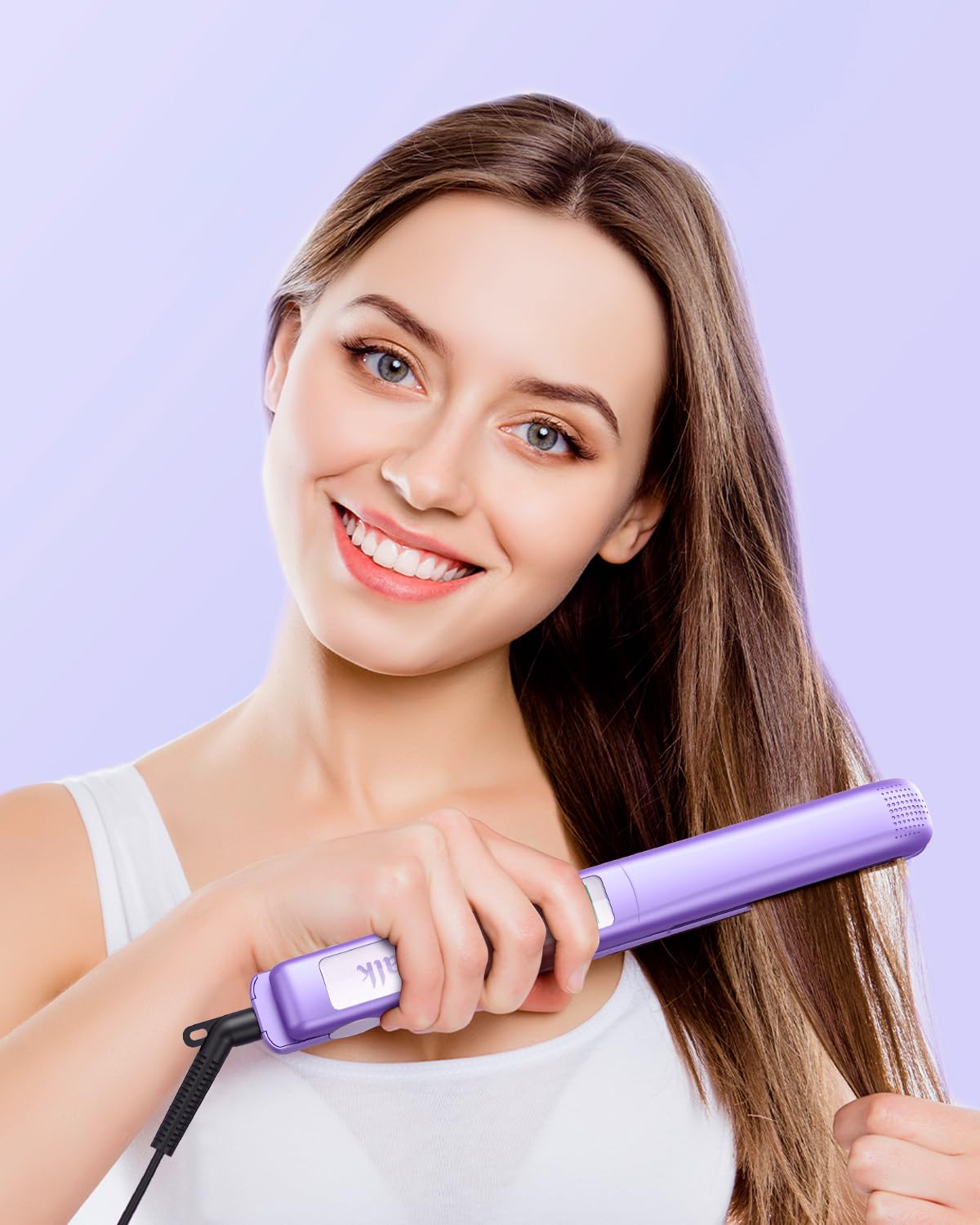 Wavytalk 5 in 1 Curling Iron Set + 1 Inch Negative Ion Flat Iron Hair Straightener (Purple)