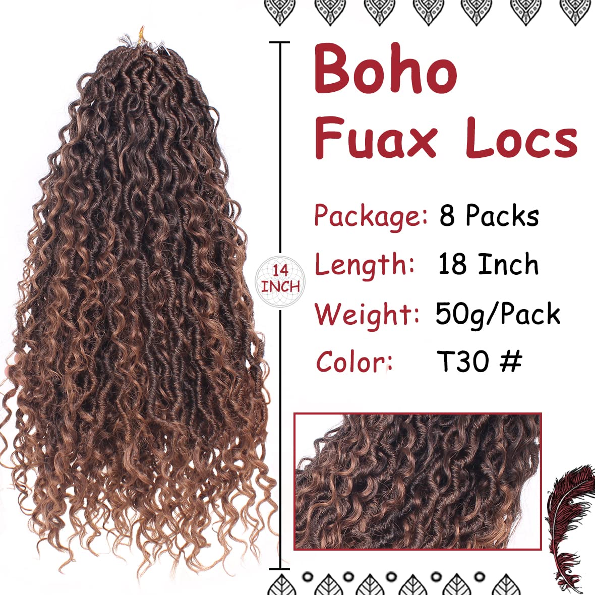 Beverlee 18 Inch Goddess Locs Crochet Hair 8 Pcak Boho Faux Locs Boho Goddess Locs Crochet Locs Pre Looped Soft Hippie Locs Synthetic Bohemian Curly Crochet Locs Hair for Black Women T30#