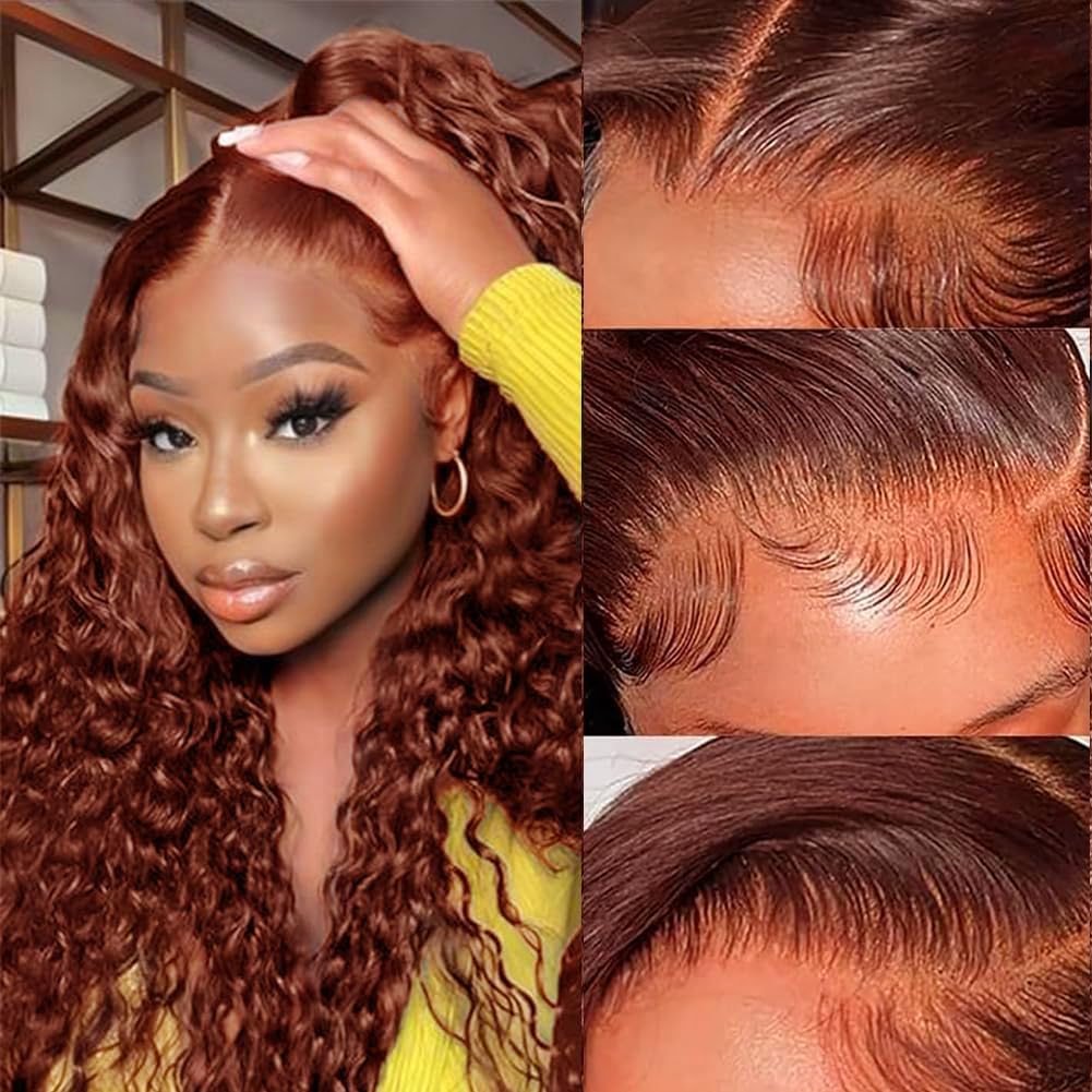 TopSilky Reddish Brown Lace Front Wigs Human Hair 13X6 Curly Lace Front Human Hair Wig 180% Density Auburn Brown Kinky Curly HD Transparent Lace Front Human Hair Wig Pre Plucked 12 Inch