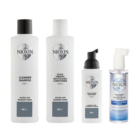 Nioxin System Kit 2, Cleanse, Condition, and Treat the Scalp for Thicker and Stronger Hair, Full Size Kit + Ultimate Power Serum, Intensive Daily Leave-In Hair Treatment