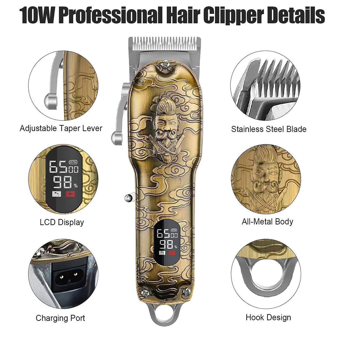 Professional Haircut Clippers and Trimmers Set of 3, Suttik Cordless Ornate Hair Clippers for Men, Barber Clippers for Hair Cutting Kit with T-Blade Beard Trimmer Set, Knight, LED Display