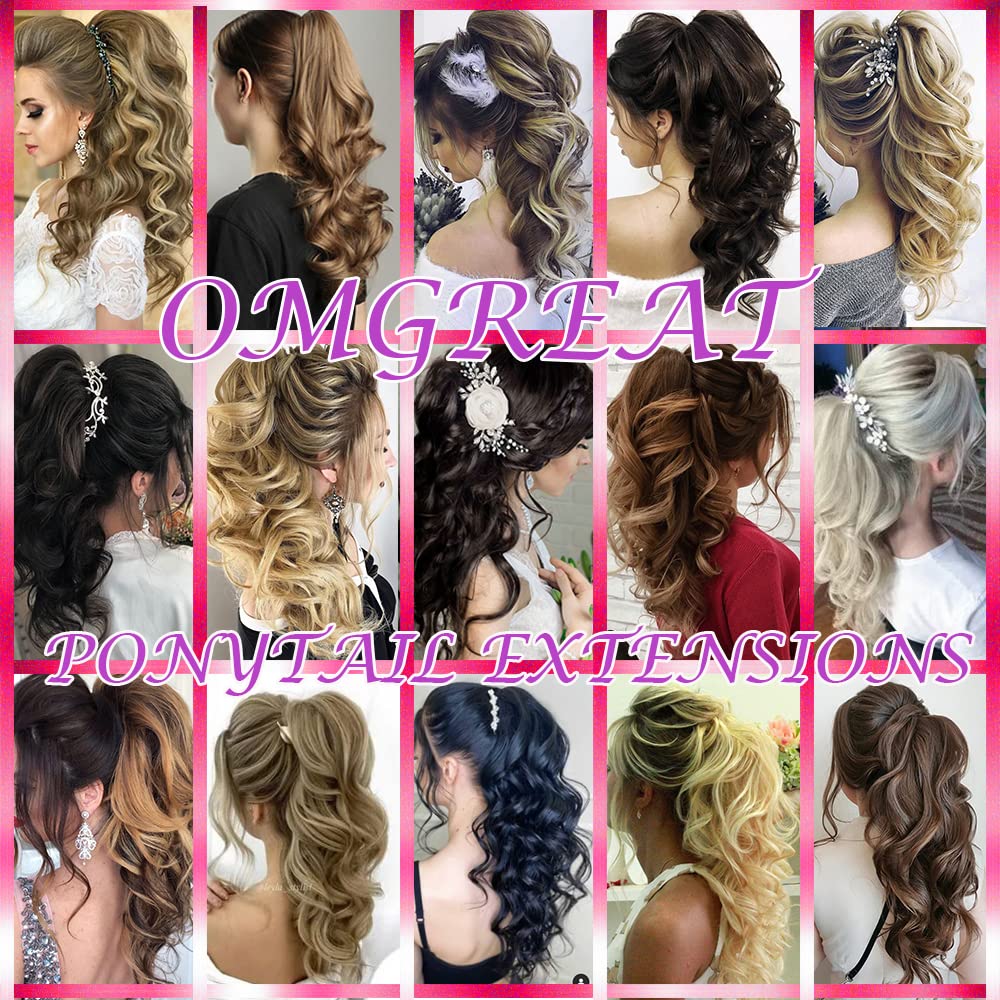 OMGREAT Claw Ponytail Hair Extension One Piece Cute Clip in on Ponytail Claw Synthetic Straight Curly Hairpieces 18" Curly Ash Blonde