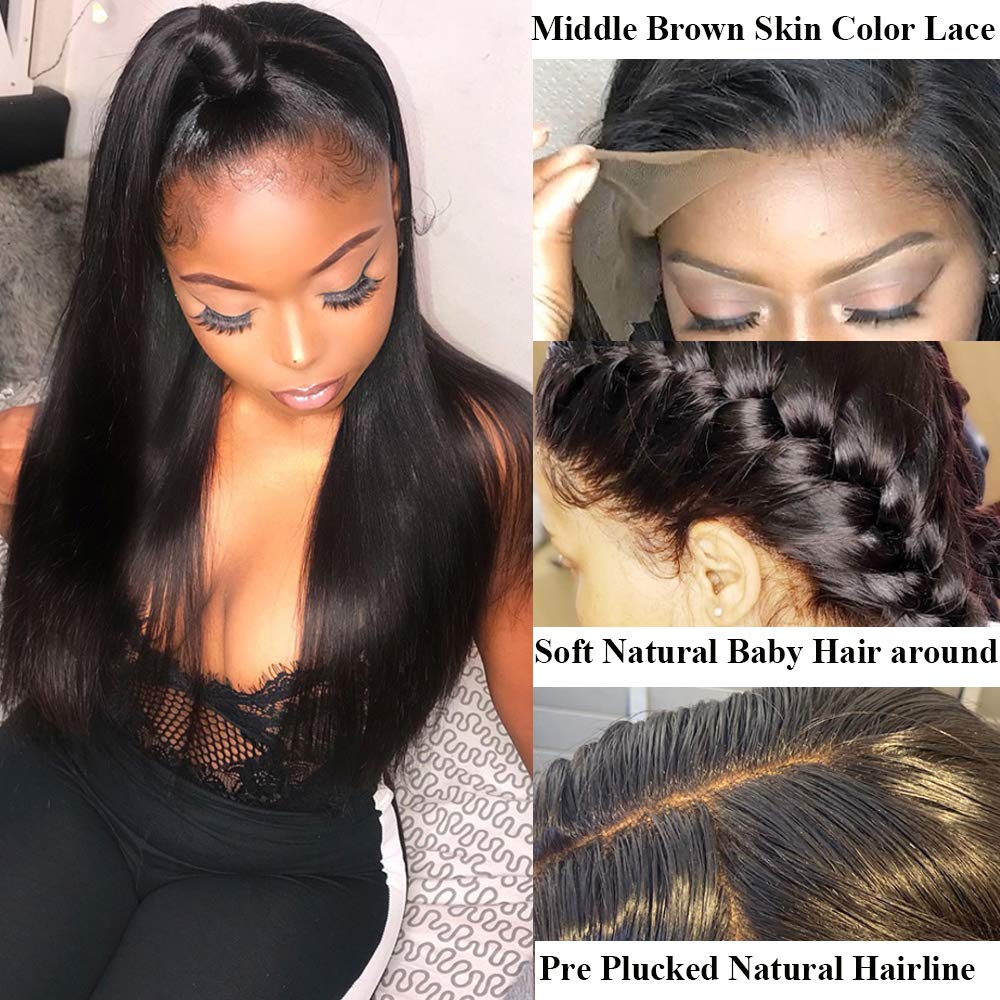 QTHAIR 14A Grade Brazilian Straight Human Hair Bundles With Frontal (12 14 16+10 13x4 Ear to Ear Lace Frontal 100% Unprocessed Virgin Brazilian Human Hair Straight Hair Natural Color