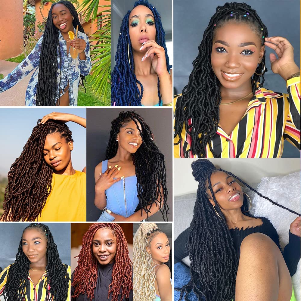 Umylar Faux Locs Crochet Hair 24 inch 7 Packs Soft Locs Crochet Hair Pre Looped Goddess Curly Wavy Synthetic Crochet Hair For Black Women (24 Inch, 7Packs, 1B#)