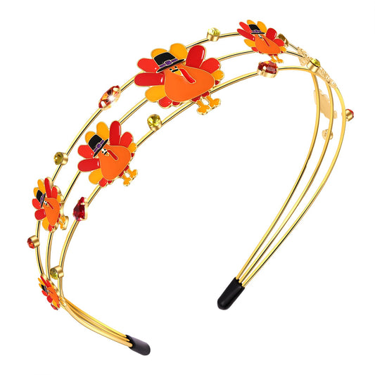 CEALXHENY Fall Headband Thanksgiving Hair Accessories for Women Pumpkin Turkey Maple Leaf Hairbands Autumn Pom Pom Tiara (Turkey 2)