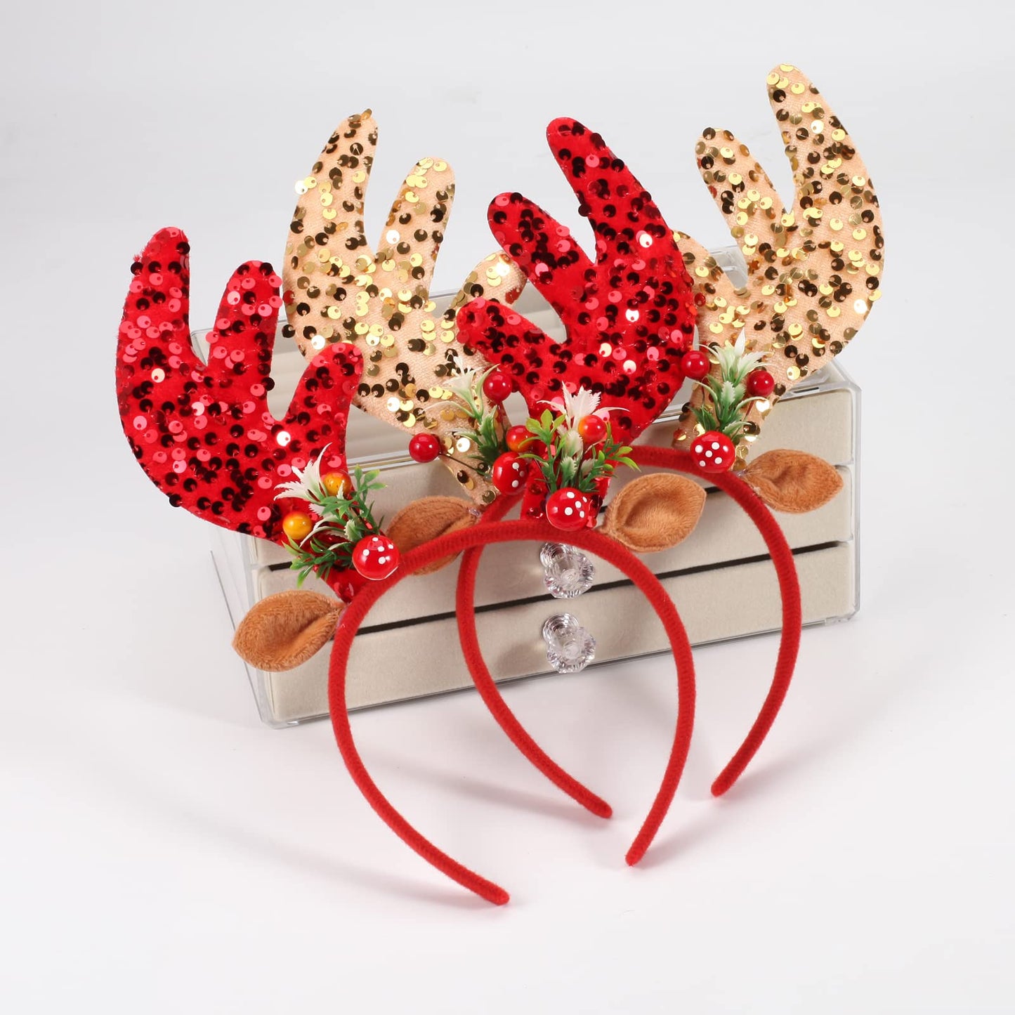 Twinfree 2 Pcs Antlers Headbands Ears Flower Hat Headwear with Sequins for Costumes Party Favors