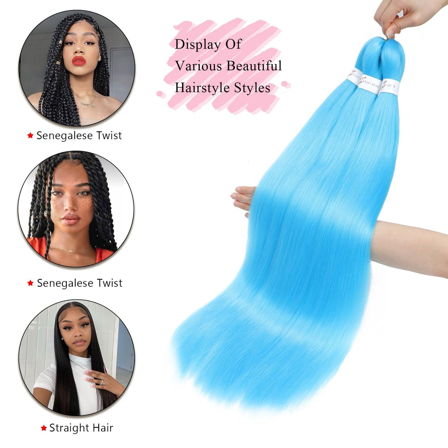 Braiding Hair Pre Stretched 26 Inch Sky Blue Braiding Hair Extensions for Braids 3Packs Long Braids Crochet Hair for Braiding Sky Blue EZ Braids Hot Water Setting Braiding Hair