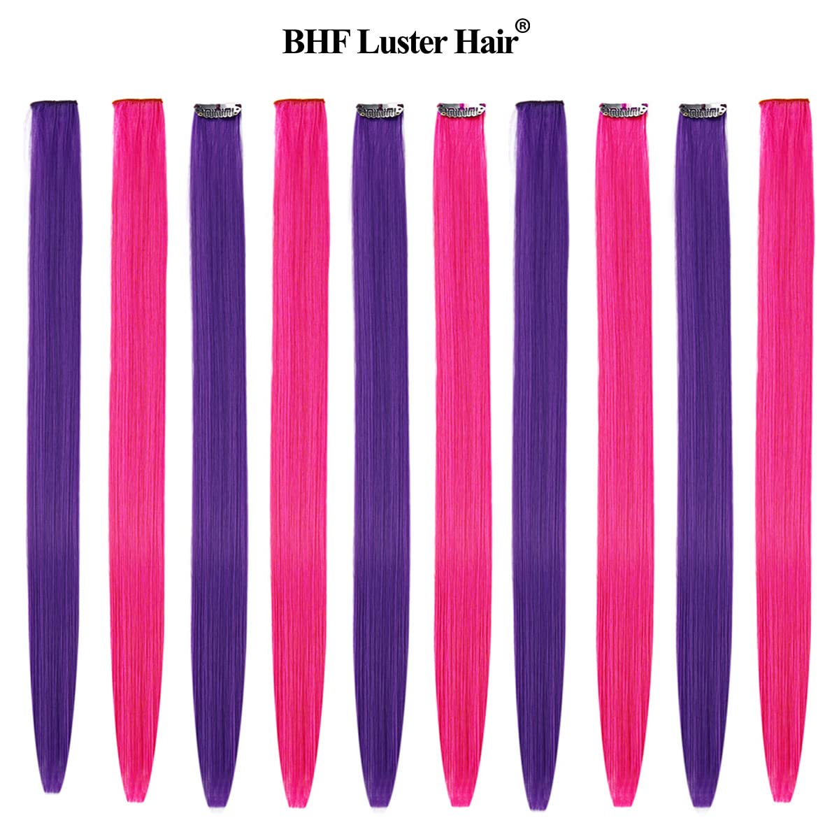 BHF Pink Purple Hair Extensions Purple Orange Clip in - Halloween Hair Accessories for Kids Girls Women Bright Vibrant Neon Hair Extensions Fairy Hairpieces Long Straight 22" 10pcs