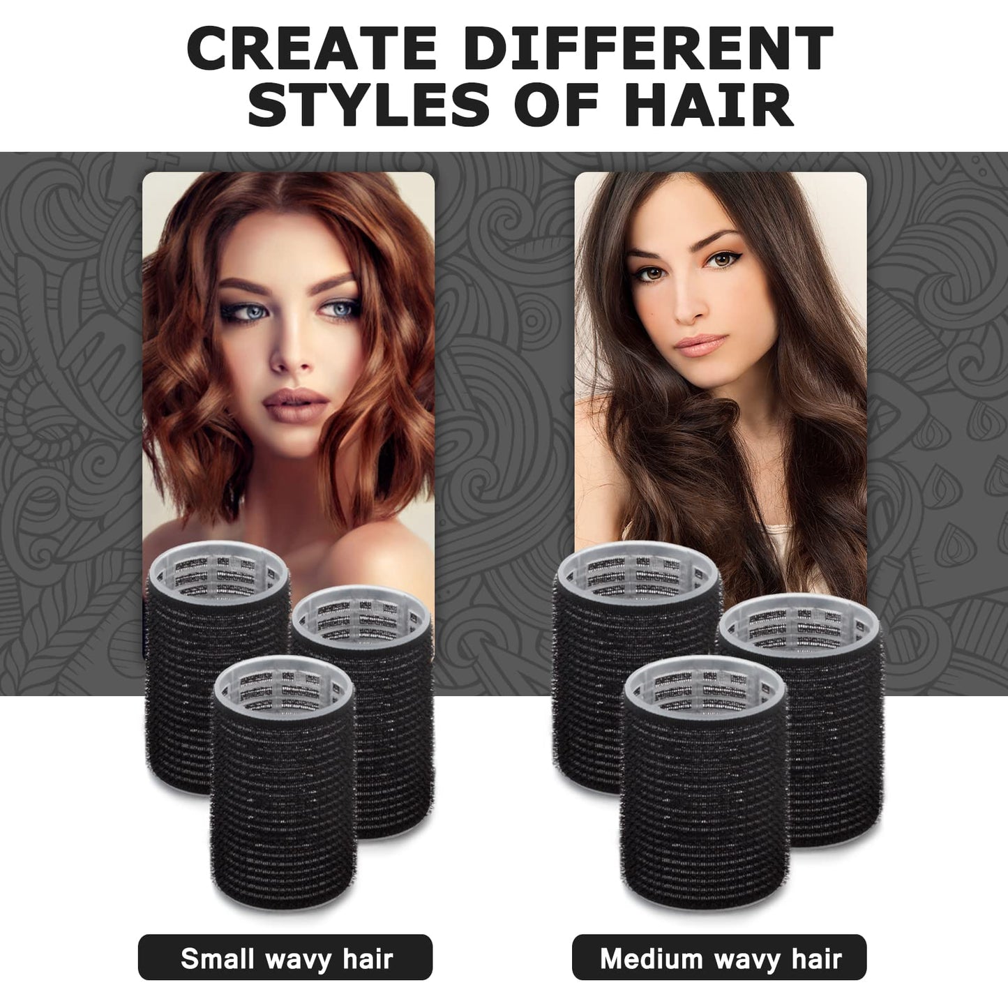 Self Grip Hair Curlers Set - Heatless Rollers for Long, Medium and Short Hair with Clips and Comb, Salon Hairdressing Tools for DIY Styling