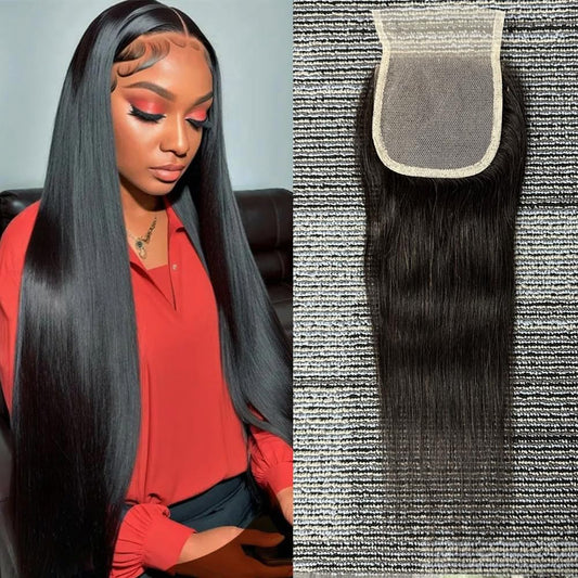 Straight Closure 4x4 6 Inch Hd Transparent 44 Lace Closure Human Hair Only 12a 100% Unprocessed Brazilian Virgin Remy 150% Density Free Part Pre Plucked With Baby Hair Natural Black