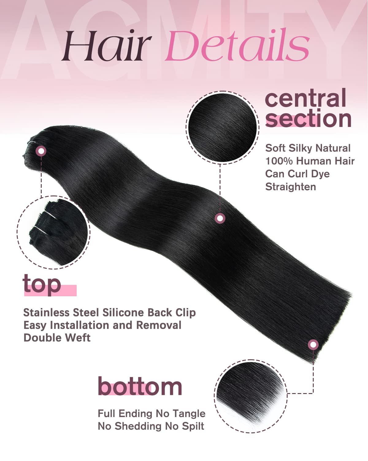 AGMITY Clip in Hair Extensions 100% Real Human Hair Jet Black 18 inches 7Pcs 120g Seamless Double Weft Straight Remy Hair Extensions Clip in Human Hair Thick(18 inches #1 Jet Black)