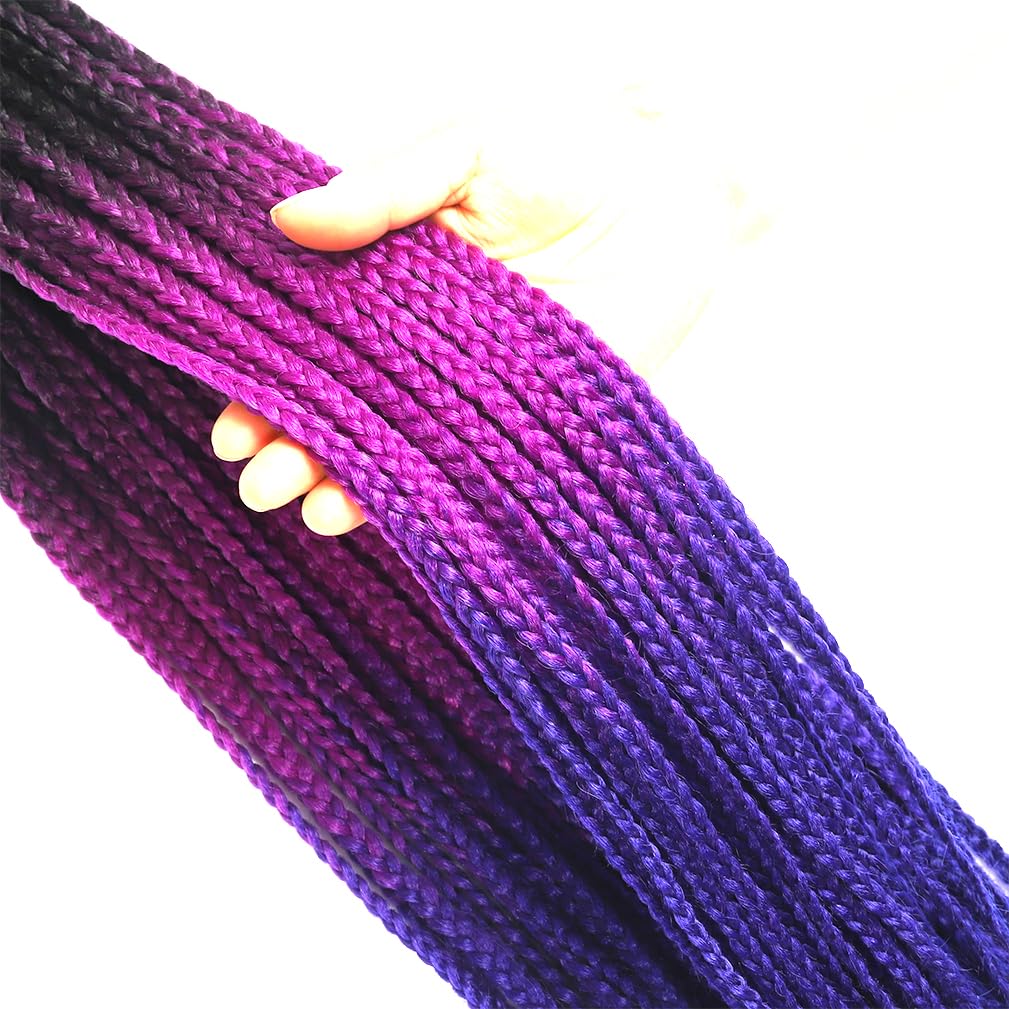 Box Braids Crochet Hair 24 Inch Prelooped Crochet Hair Extensions Hand Made 3 Packs Twist Crothet Braids Hair for Girls and Women Braiding Hair Extensions 22 Strands/Pack (Black-Purple Red-Blue)