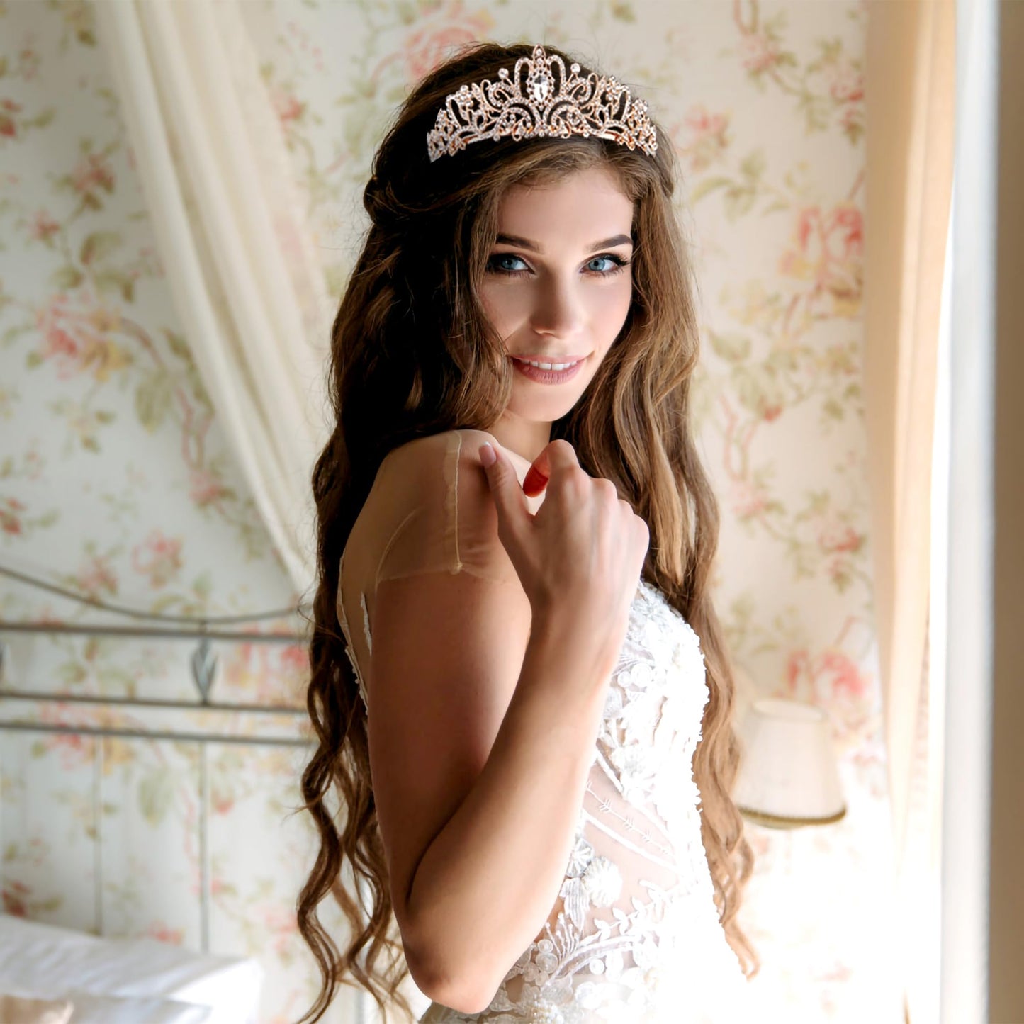 Rose Gold Crown for Women Birthday Queen Sash & Rhinestone Tiara Set Birthday Decoration Rhinestone Headband Glitter Crystal Hair Accessories for Party(Rose Gold1&Sash)