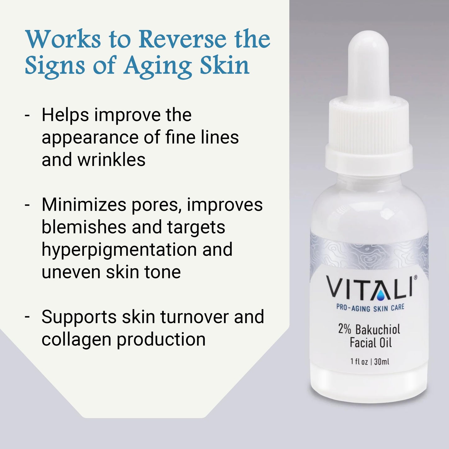 Vitali Premium 2% Bakuchiol Facial Oil: Premium Natural Retinol Alternative for Age and Wrinkle Reduction, and Soothing Irritated Skin, Boosts Copper Peptide Absorption- 1 fl. oz.