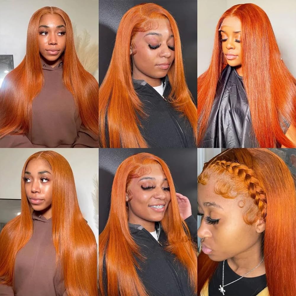 Orange Straight Bundles Human Hair Color 350 Straight Bundles Double Weft Brazilian Human Hair Ginger Orange Straight Bundles Weave Extensions Bundles for Black Woman (24 26 28 inch,3 Bundles)