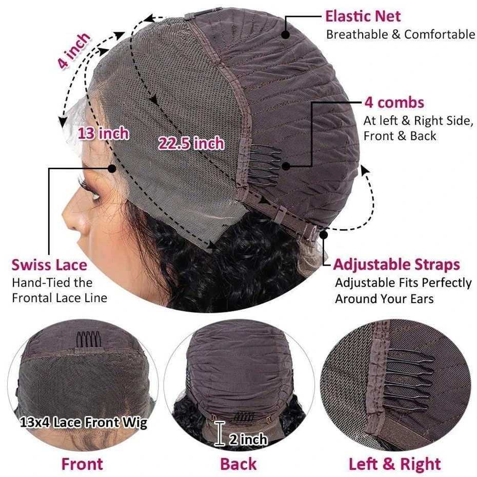 250% Density 13x4 deep Wave lace Front Wigs 250% Density Human Hair HD Transparent Curly Lace Frontal Wigs Human Hair for Black Women Pre Plucked Curly Wave Lace Front Wigs (Natural Color, 18inch)