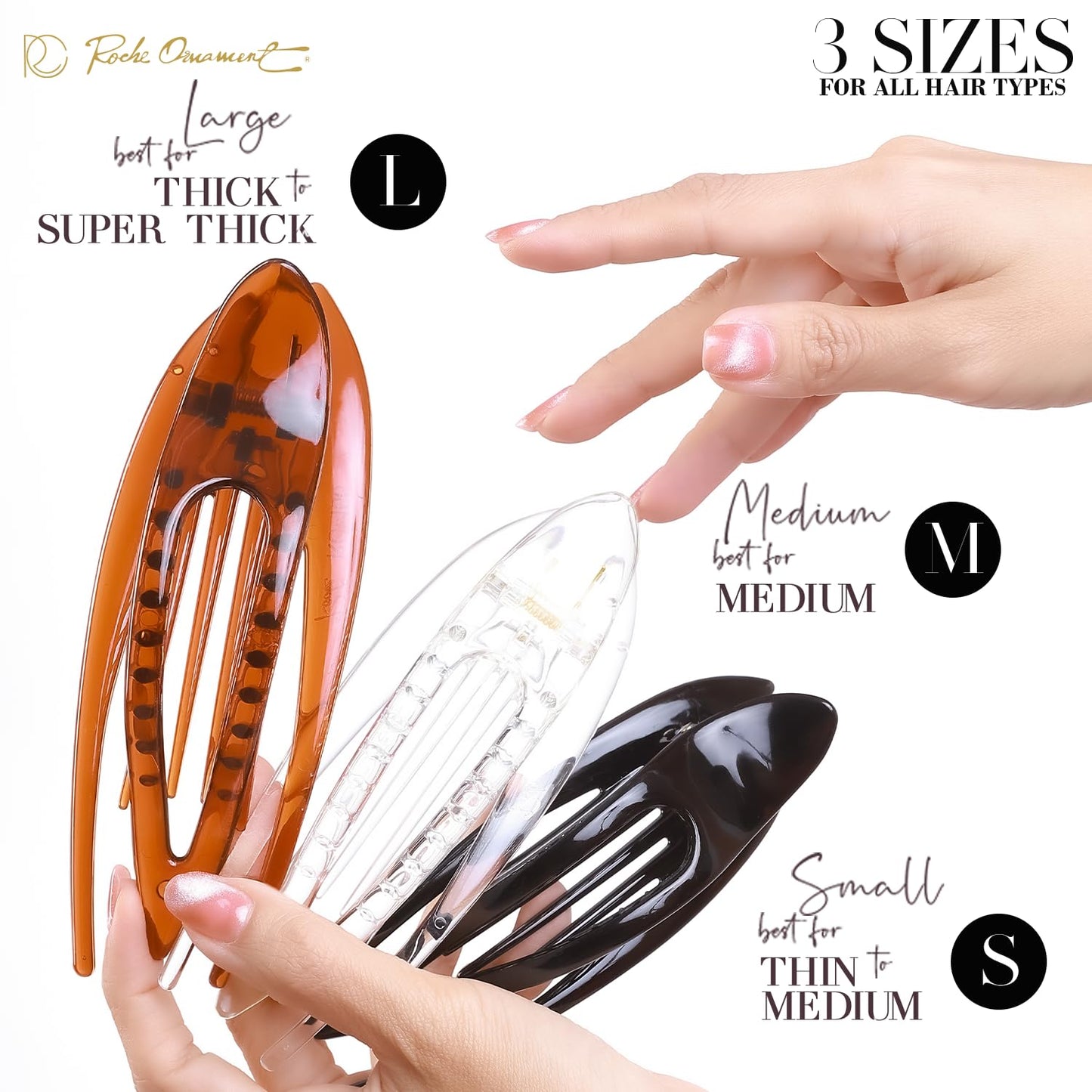 RC ROCHE ORNAMENT 6 Pcs Womens French Concord Curved Hair Clip No Slip Strong Grip Comfortable Hold Girls Ladies Beauty Accessory Pin Teeth Clamp, Medium Brown