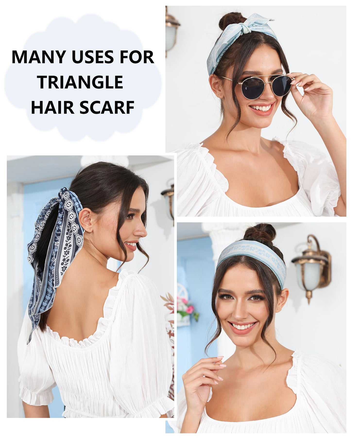 AWAYTR 3Pcs Hair Bandanas Head Kerchief for Women Girls Tie-Back Boho Hair Scarf Headband Bandana Triangle Head Scarf (Stripe Print - Pink/Light Blue/Navy Blue)