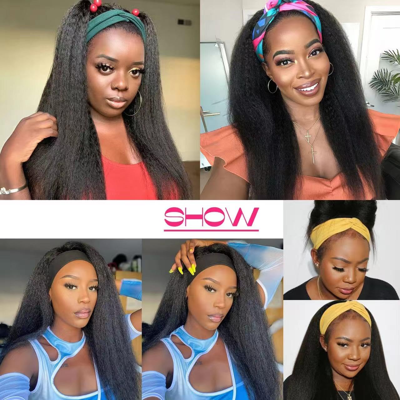 ME-U Headband Wig Human Hair Kinky Straight Guleless Wigs for Black Women Wear and Go 180% Density Yaki Straight Wig No Lace Natural Black Color 28 Inch