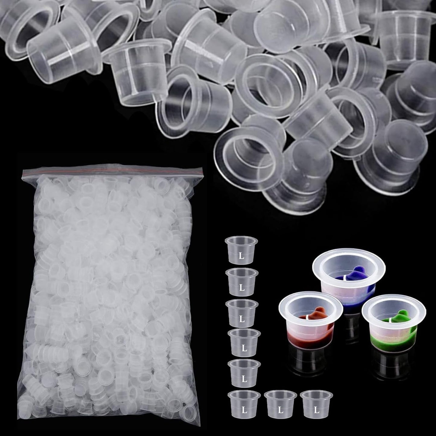 Urknall 1000PCS Large Size Tattoo Ink Cups Large Tattoo Caps 16MM Tattoo Ink Cups Pigment Cups Tattoo Plastic Cap for Tattoo Ink