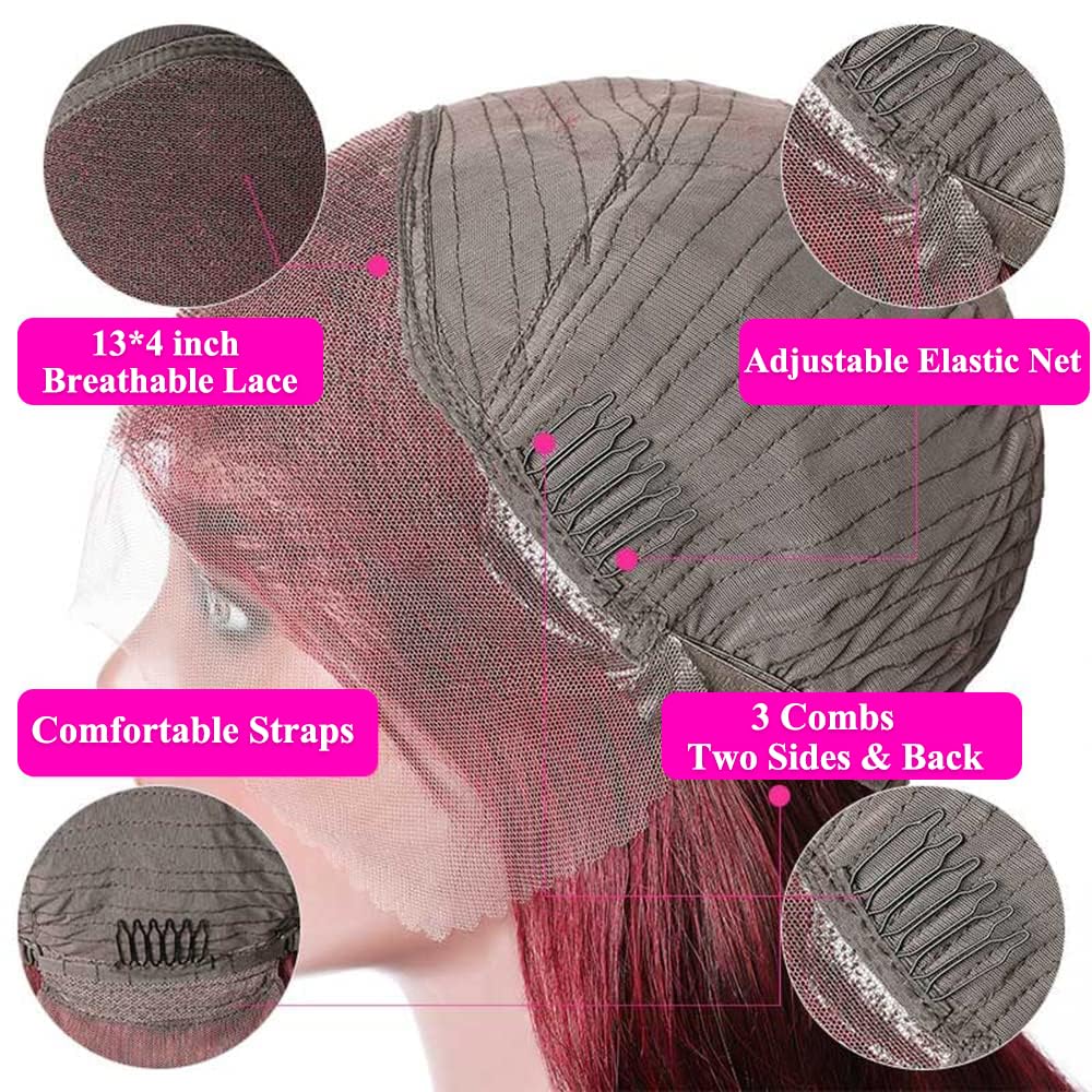 Silinli 99J Burgundy Lace Front Wigs Human Hair 180% Density 13X4 HD Lace Front Wigs Human Hair Body Wave Lace Front Wigs Human Hair Pre Plucked Frontal Wigs Human Hair 20 Inch