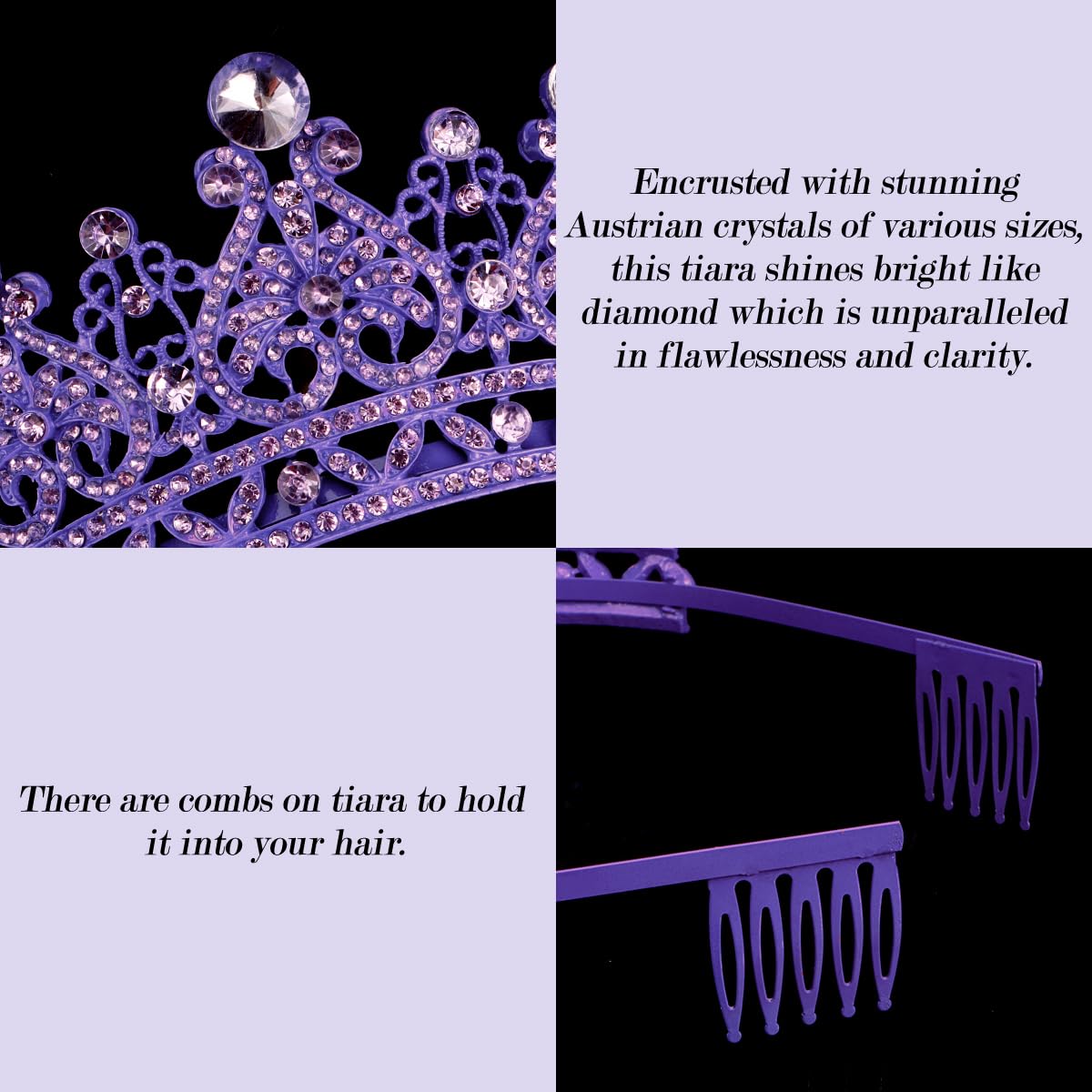 TOBATOBA Purple Crown Purple Tiara Crystal Princess Tiaras for Women Rhinestone Royal Queen Crown, Wedding Tiara for Bride, Halloween Costume Women Wedding Birthday Pageant Prom Cosplay Party