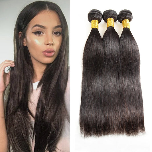 Straight Human Hair Bundles 3 Bundles 10 12 14 Inch 100% Unprocessed Brazilian Virgin Straight Weave Bundles Extensions For Women Natural Color