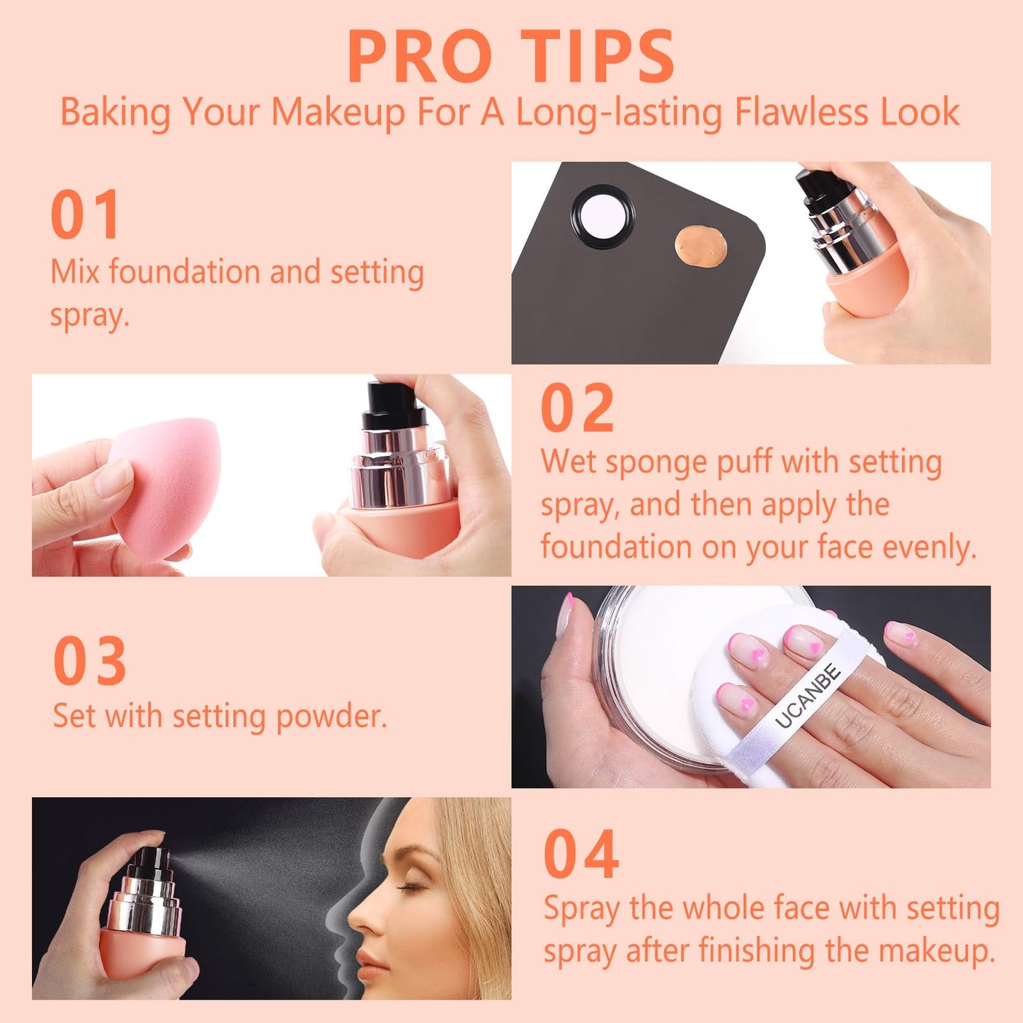 UCANBEMAKEUP Dewy Makeup Setting Spray Kit-7 Fl oz Hydrating Illuminating Finishing Spray Lightweight Face Mist All Day Long Make up Fixer +2PCS Sponge Puff, Hydrate Skin for a Bright Look