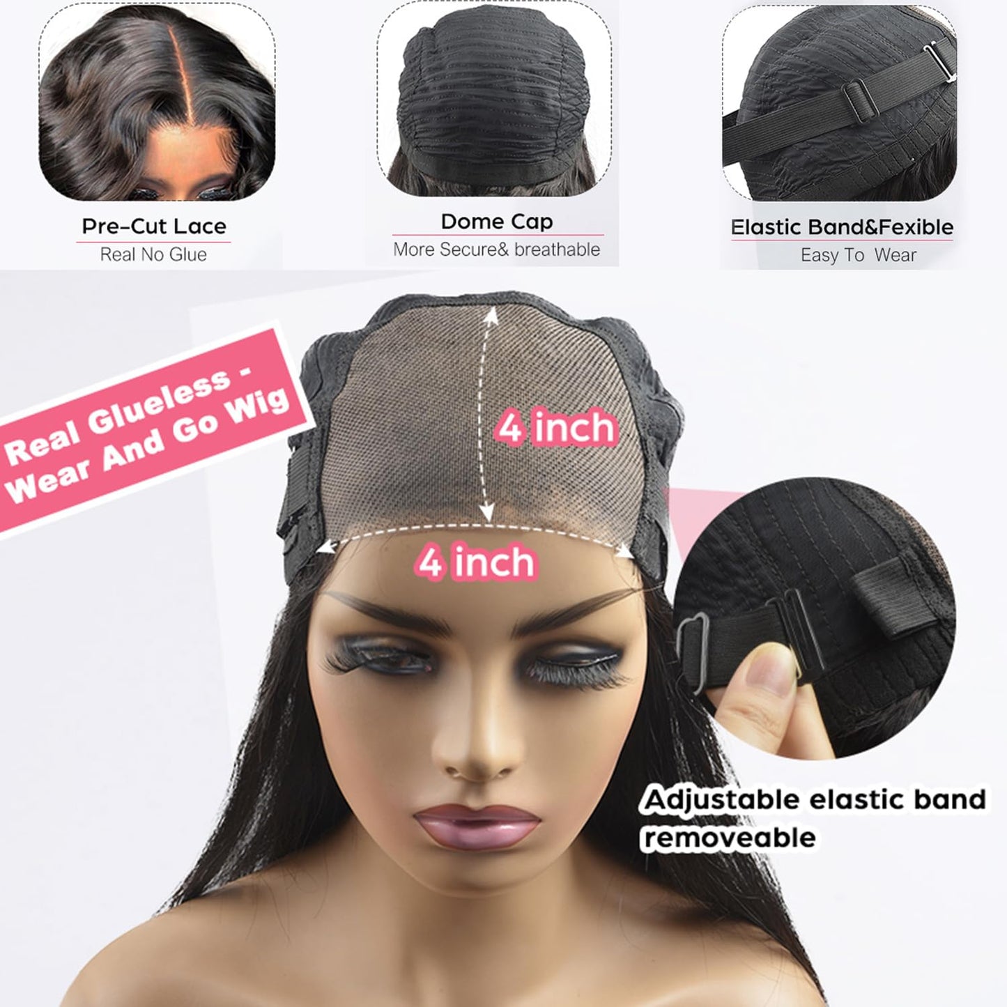 Tongce Wear and Go Glueless Wigs Human Hair Pre Plucked Pre Cut 4X4 HD Lace Closure Wigs Human Hair Body Wave Lace Front Wigs Human Hair 3 Seconds to Wear Glueless Wigs 180% Density 22 Inch