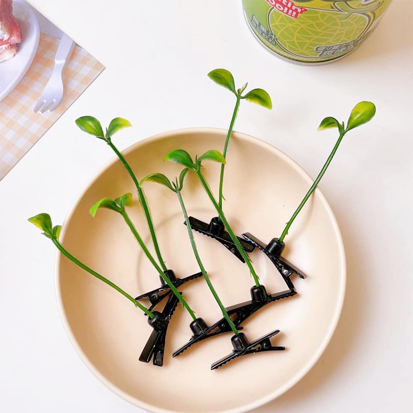 35PCS Simulation Plants Hair Clips, Mushroom Flower Butterfly Hairpins For Women Girls Creative Headwear Hair Accessories (Bean sprout clip)