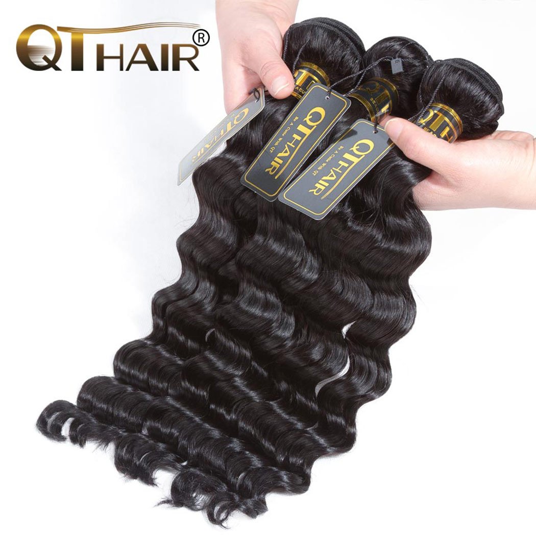 QTHAIR 14A Peruvian Loose Deep Curly Frontal with Bundles 13x4 Lace Frontal Closure with Baby Hair Free Part (16 18 20+14,Natural Black) Peruvian Deep Wave Human Hair with Ear to Ear Lace Frontal