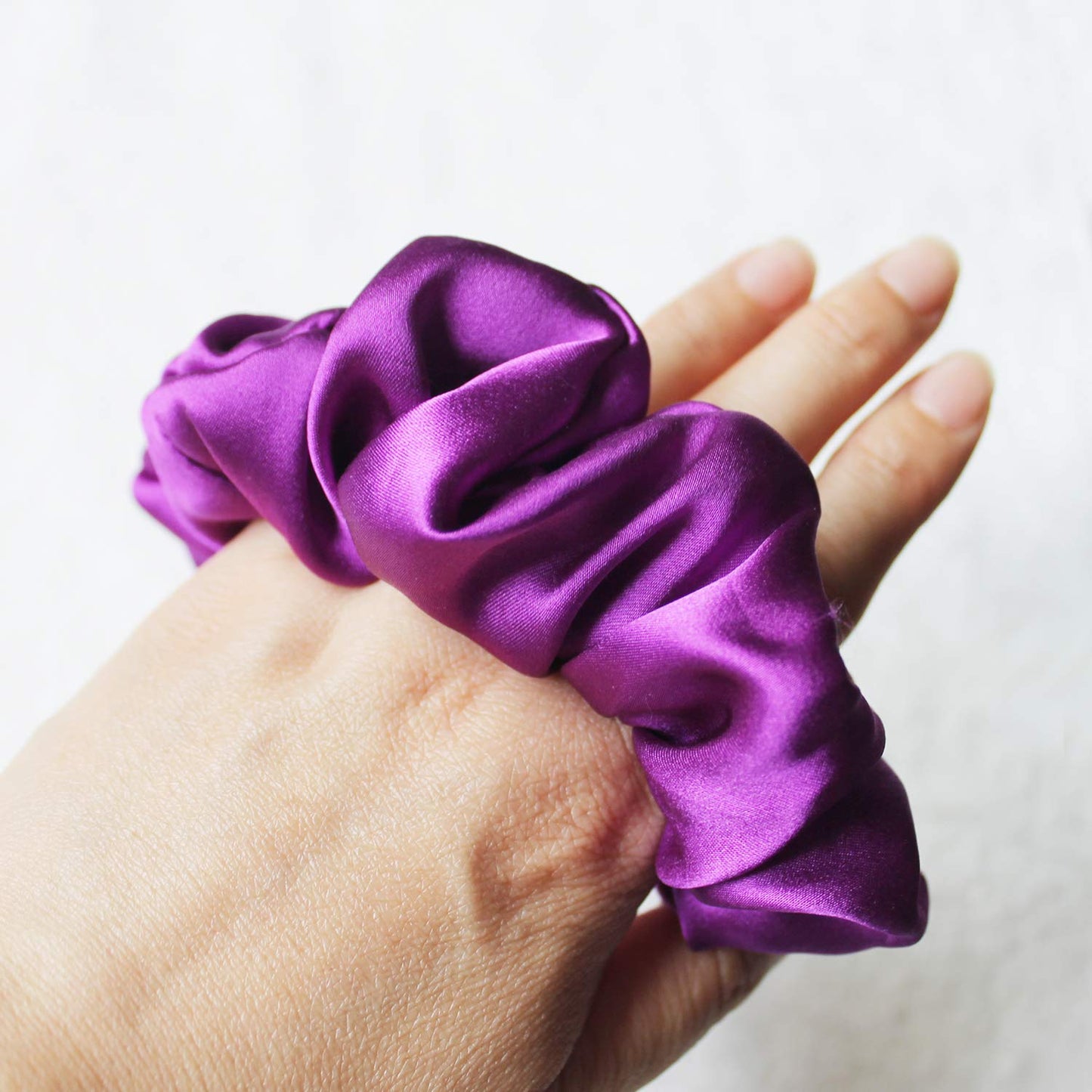 Real Natural Mulberry Silk Scrunchies Hair Elastics Hair Band Hair Ties Hair Holder for Women Girls (A-dark purple+dark red)