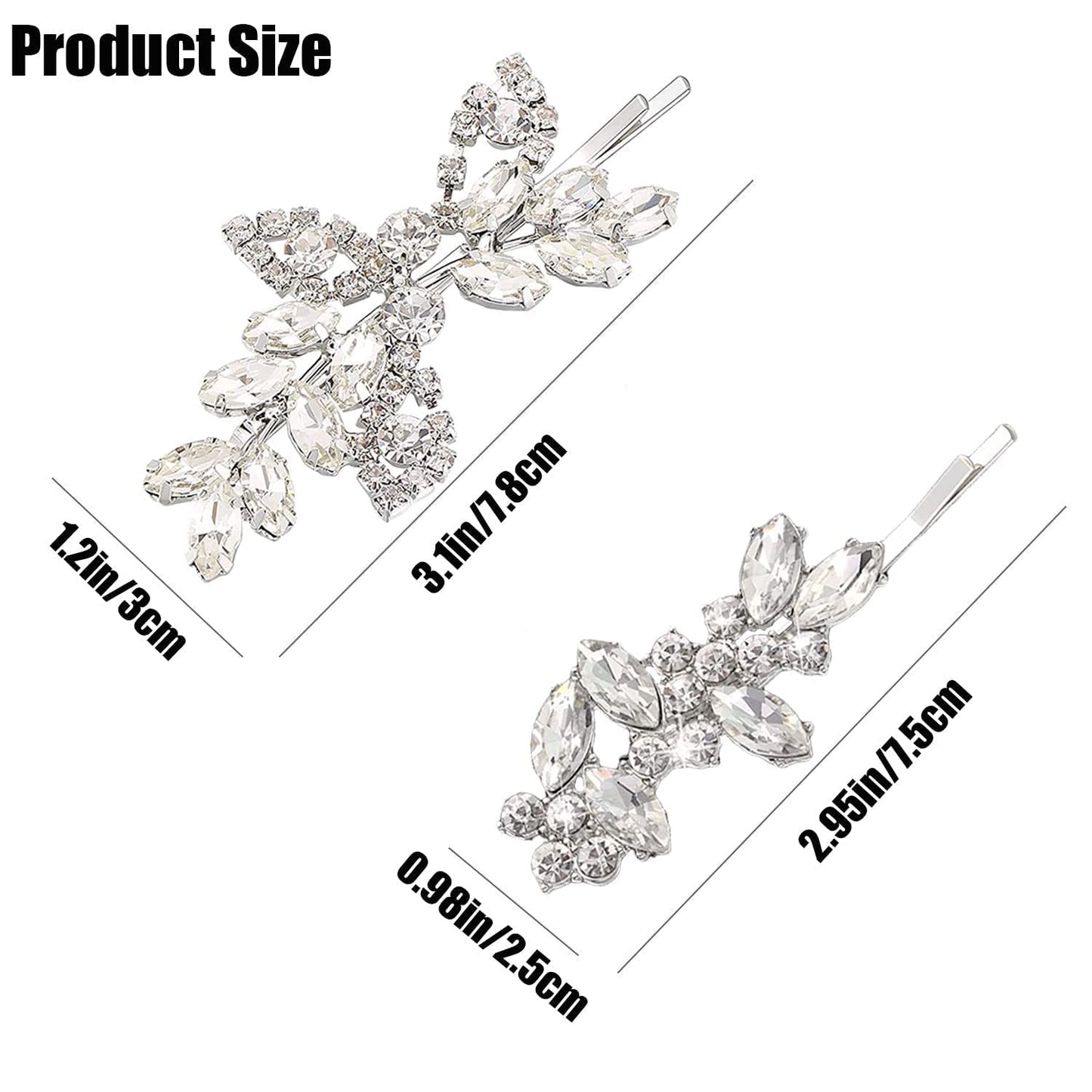 4 Pieces Bridal Hair Clips, Rhinestone Hair Accessories Leaf Wedding Hair Pins Crystal Bobby Pins Silver Hairpin Jewelry Barrette for Brides Bridesmaids Flower Girls (Elegant Type)
