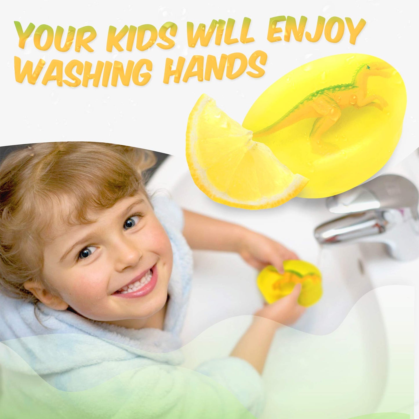 Relaxcation 1 Soap Bar For Kids with DINO Toy Inside - Natural Fresh LEMON Kids Soap - Clear Glycerin Safe For Skin - For Hand, Face and Body Wash - Handmade in USA - Glycerin Clear