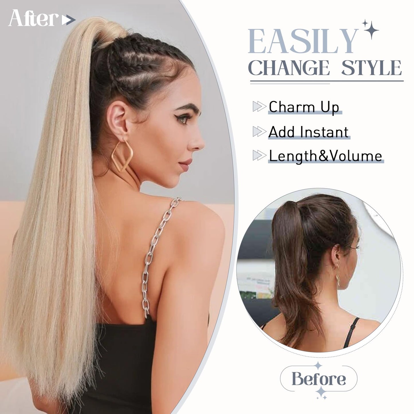 Rich Choices Ponytail Extension Human Hair #4 Medium Brown Real Hair Ponytail Extension Balayage One Piece Clip In Wrap Around Long Ponytail Extension Straight For Women 20 Inch 95g