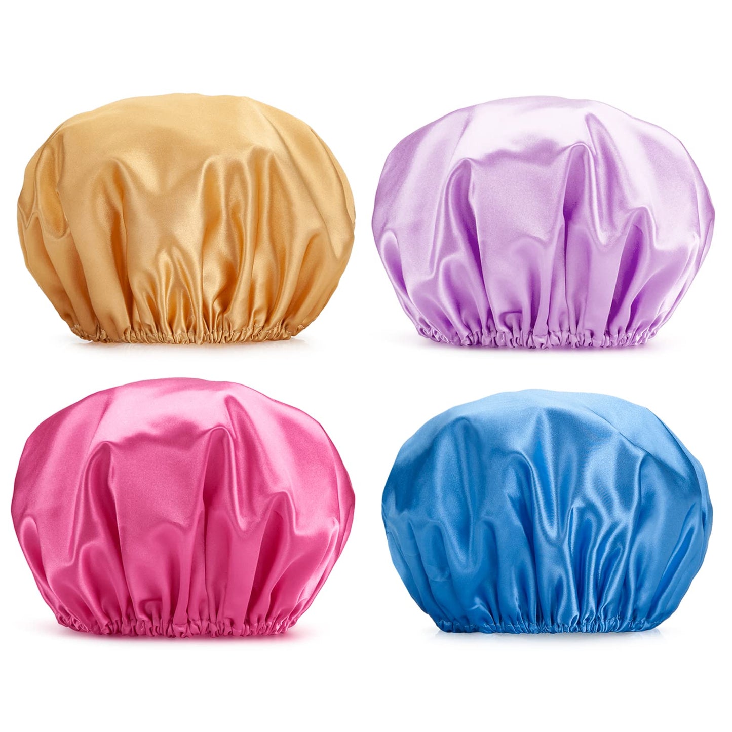 AmazerBath 4-Pack Shower Caps for Women, Double Waterproof Layers Bathing Shower Hat Hair Protection EVA Reusable, Medium Size - Ocean Blue, Light Purple, Gold, Rose Red