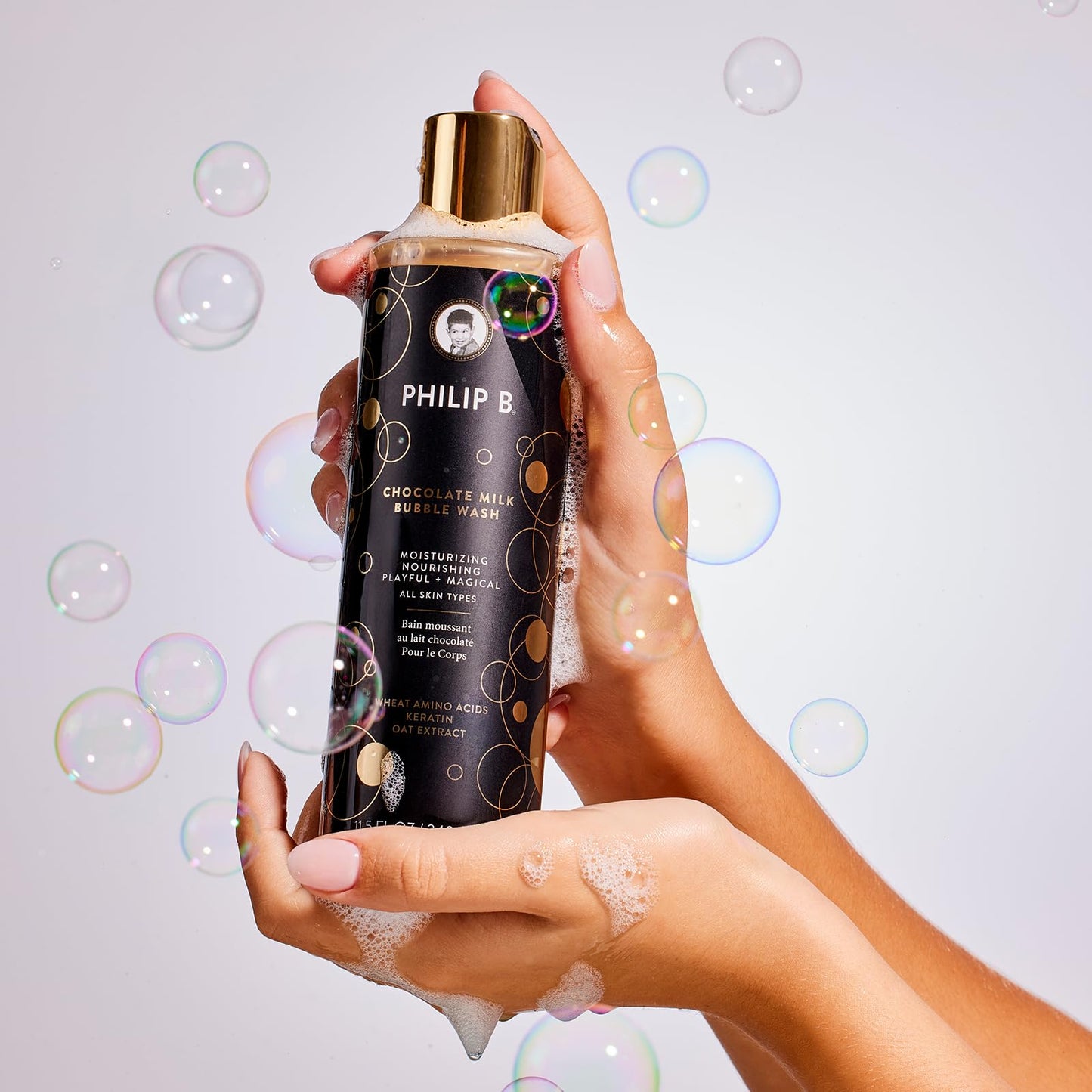 PHILIP B Chocolate Milk Bubble Wash 11.5 Fl Oz (340mL) - Moisturizing & Nourishing, Formulated With Wheat Amino Acids, Keratin & Oat Extract, for All Skin Types