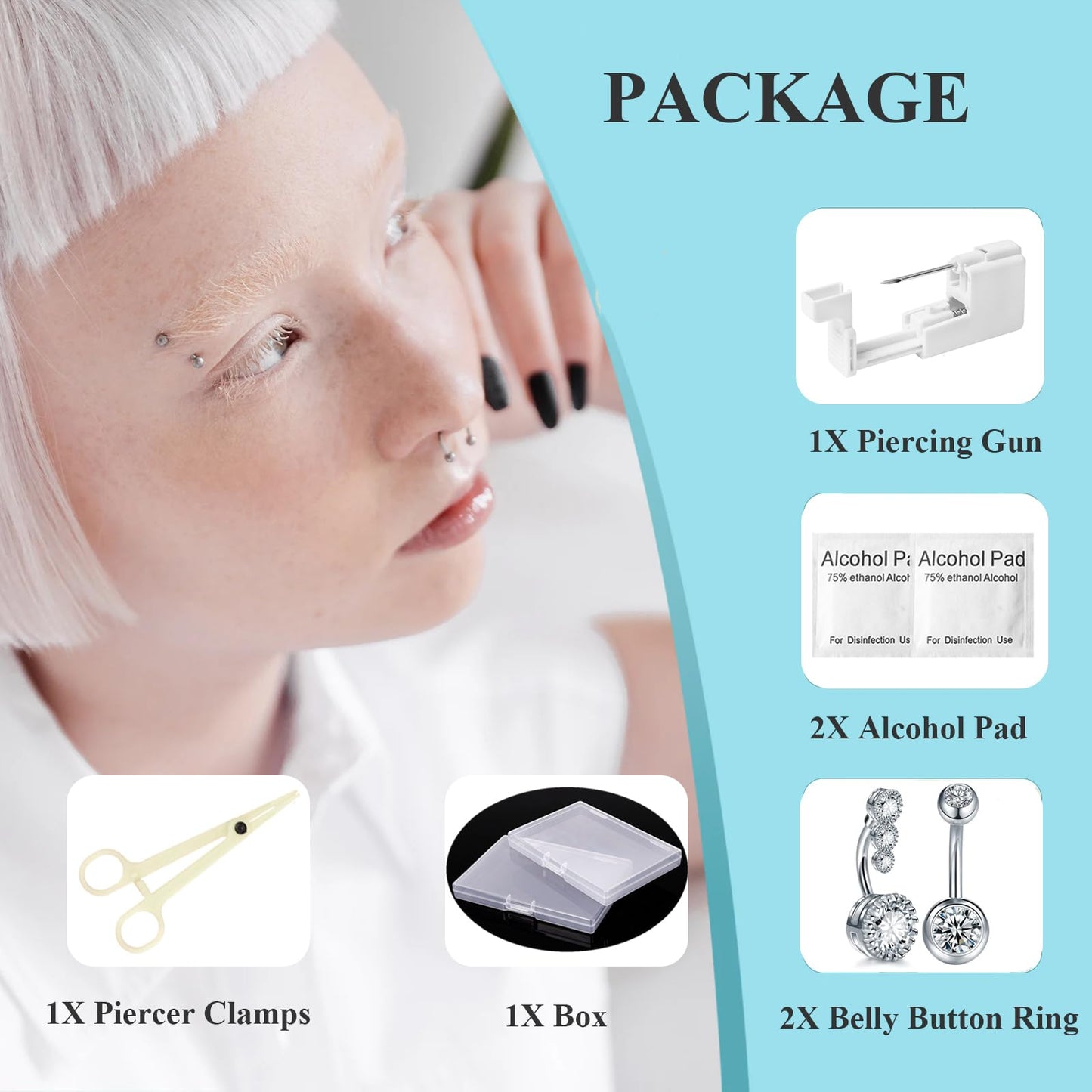 Orglace 6PCS Belly Button Piercing Kit,Professional Body Piercing Gun,Belly Button Ring,Surgical Steel Navel Rings for Women (Navel Piercing Kit)