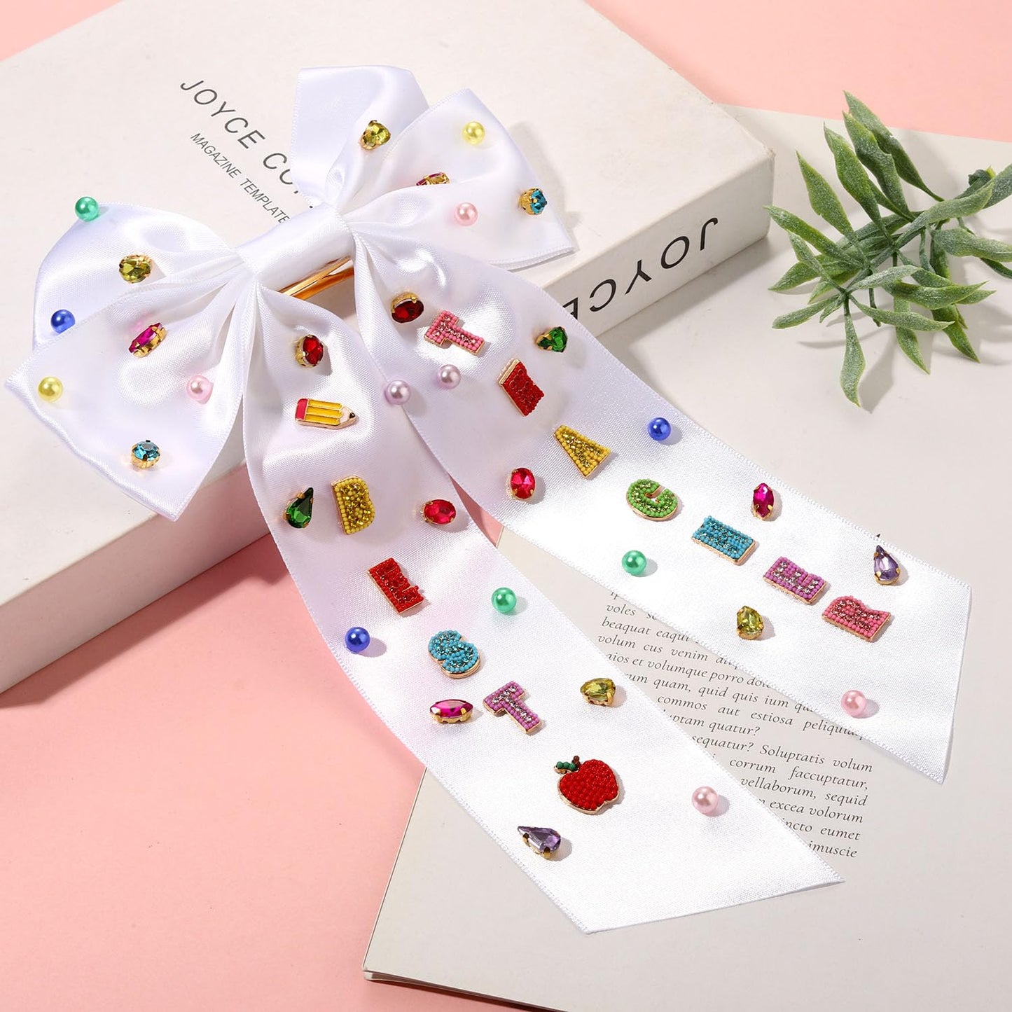 Teacher Hair Bows for Women Teacher Accessories Back To School Pencil FRI-YAY Hair Bow Clips Rhinestone Jeweled Teacher Hair Ribbons Barrettes Back To School Outfits Teacher Appreciation Gifts