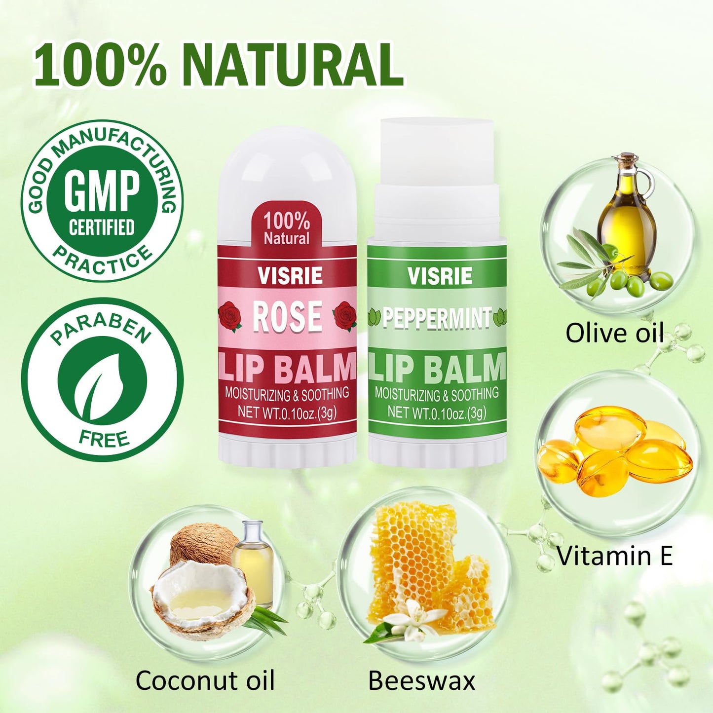 VISRIE Mini Lip Balm 40 Count, Lip Balm Bulk with Vitamin E & Coconut Oil, Moisturizing Lip Balm for Dry Cracked lips - 10 Flavors