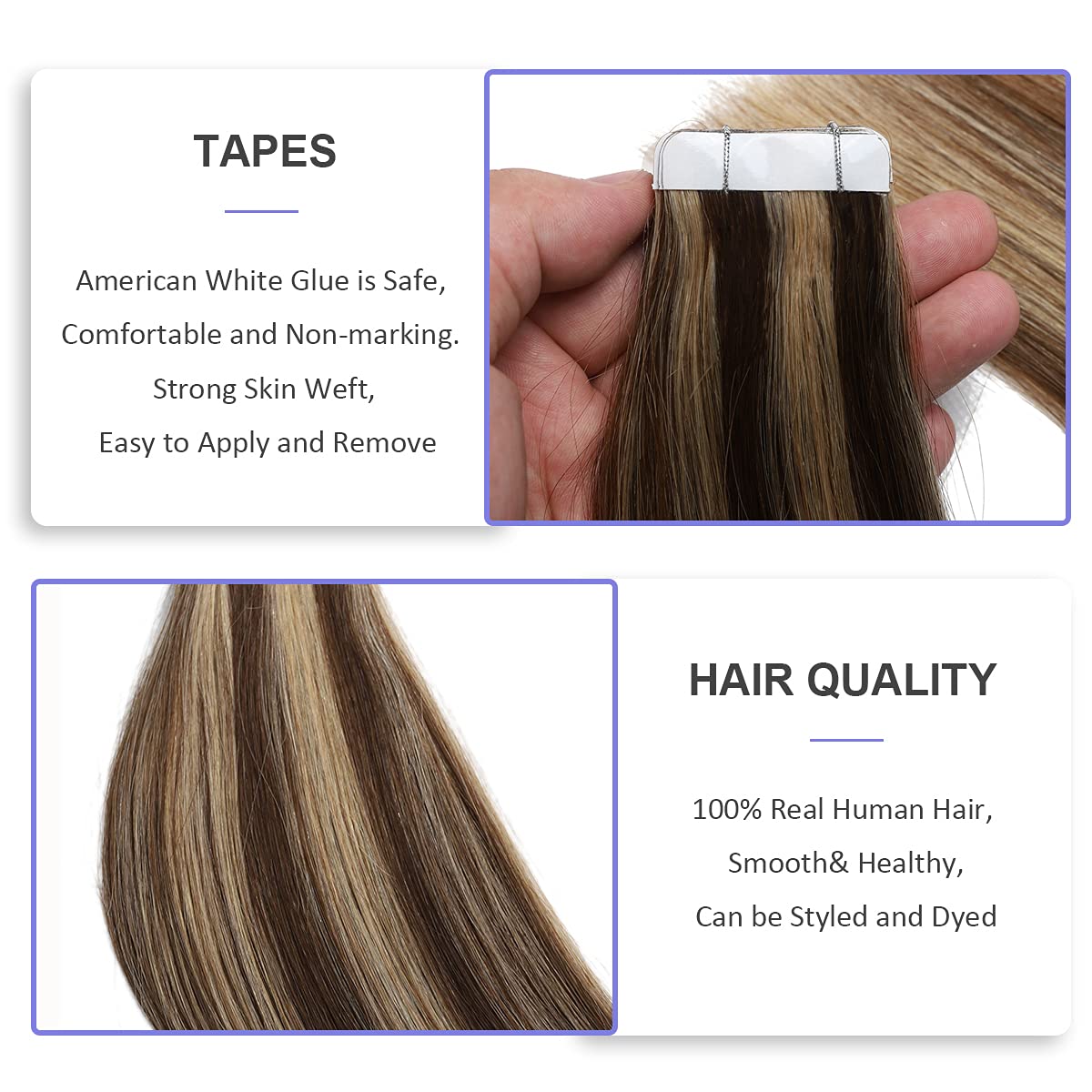 Sindra Hair Extensions Tape in Real Human Hair 22Inch Chocolate Brown with Caramel Blonde Tape in Hair Extensions Human Hair Invisible Tape Ins Remy Hair 20Pieces 50Gram(tape#4p27 22inch)
